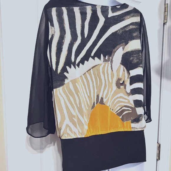 Very Vollbrach Women's Blouse-Sheer Sleeves-Size Small-Black/Zebra Print-Baggy - Picture 7 of 15